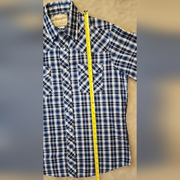 Wrangler Large Pearl Snap Plaid Shirt Blue Western - Picture 8 of 9